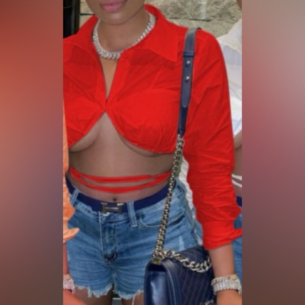 It’s a Wrap Tie up Crop Top Blouse (L)